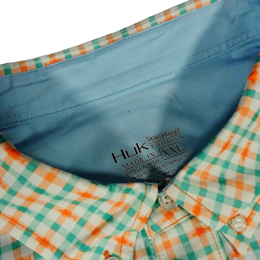 Huk Performance Check Fishing Button Shirt Short Sleeve Fish Graphic Pattern XXL - Picture 2 of 6